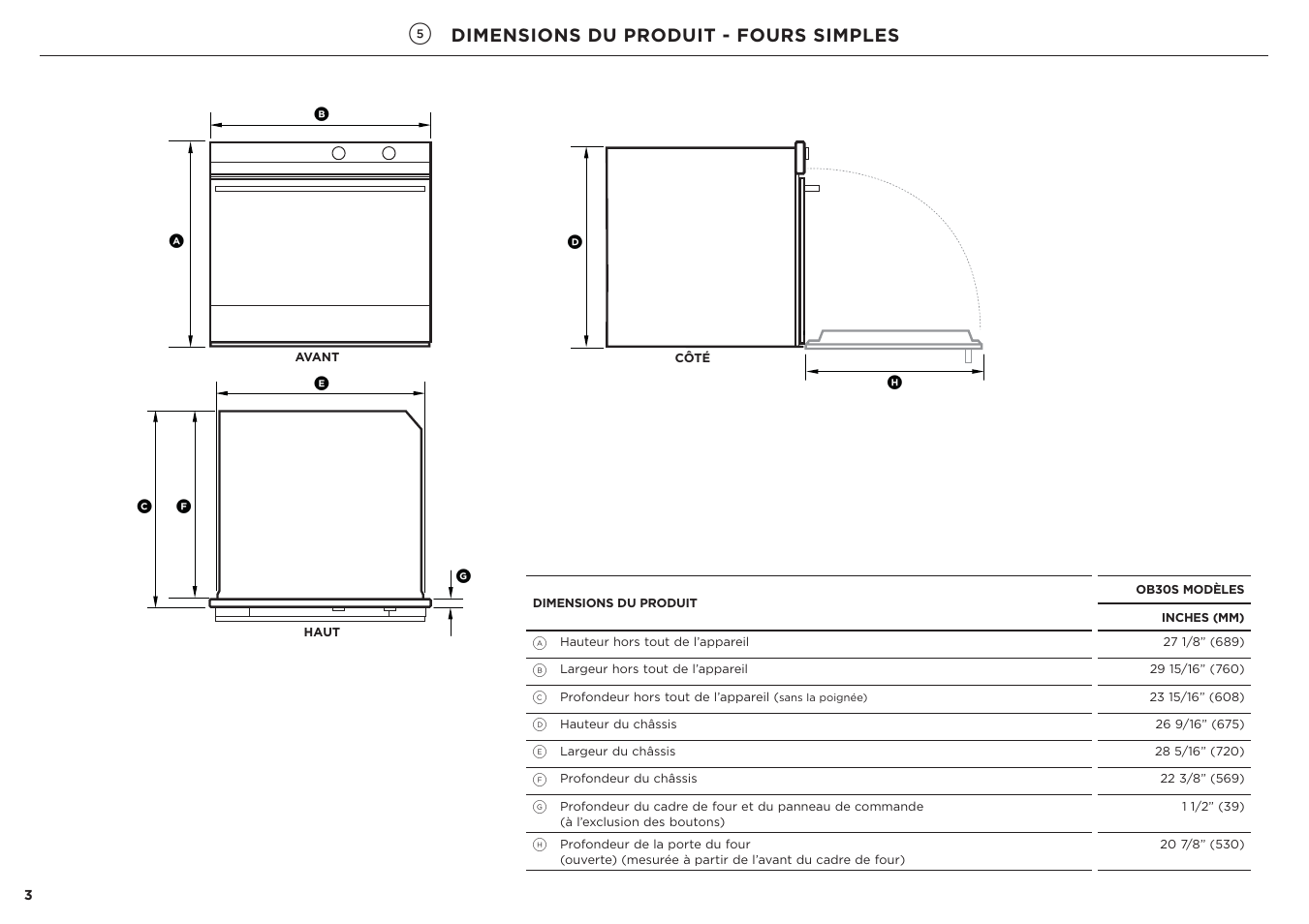 Dimensions du produit - fours simples | Fisher & Paykel Series 7 Contemporary Series 30 Inch Single Electric Wall Oven Installation Guide User Manual | Page 17 / 24