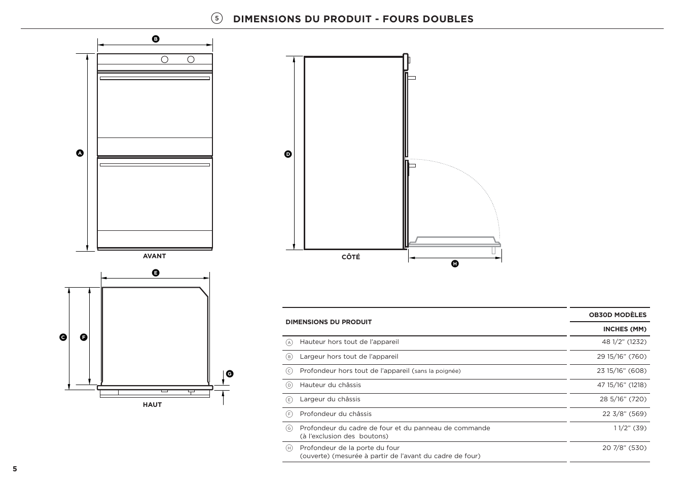 Dimensions du produit - fours doubles | Fisher & Paykel Series 7 Contemporary Series 30 Inch Single Electric Wall Oven Installation Guide User Manual | Page 19 / 24