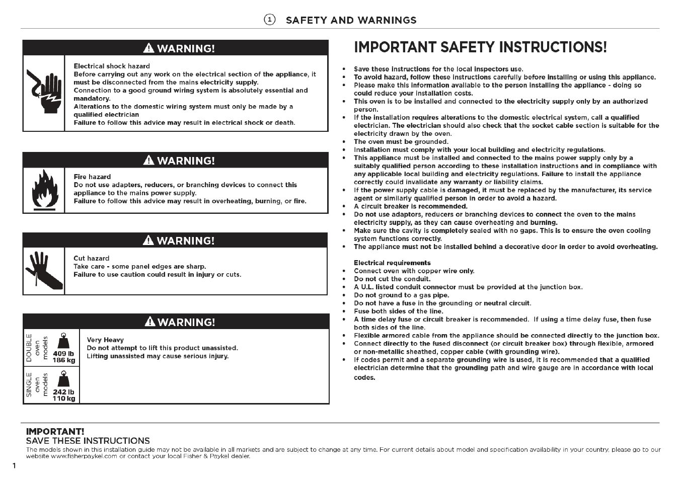 Fisher & Paykel Series 7 Contemporary Series 30 Inch Single Electric Wall Oven Installation Guide User Manual | Page 2 / 24