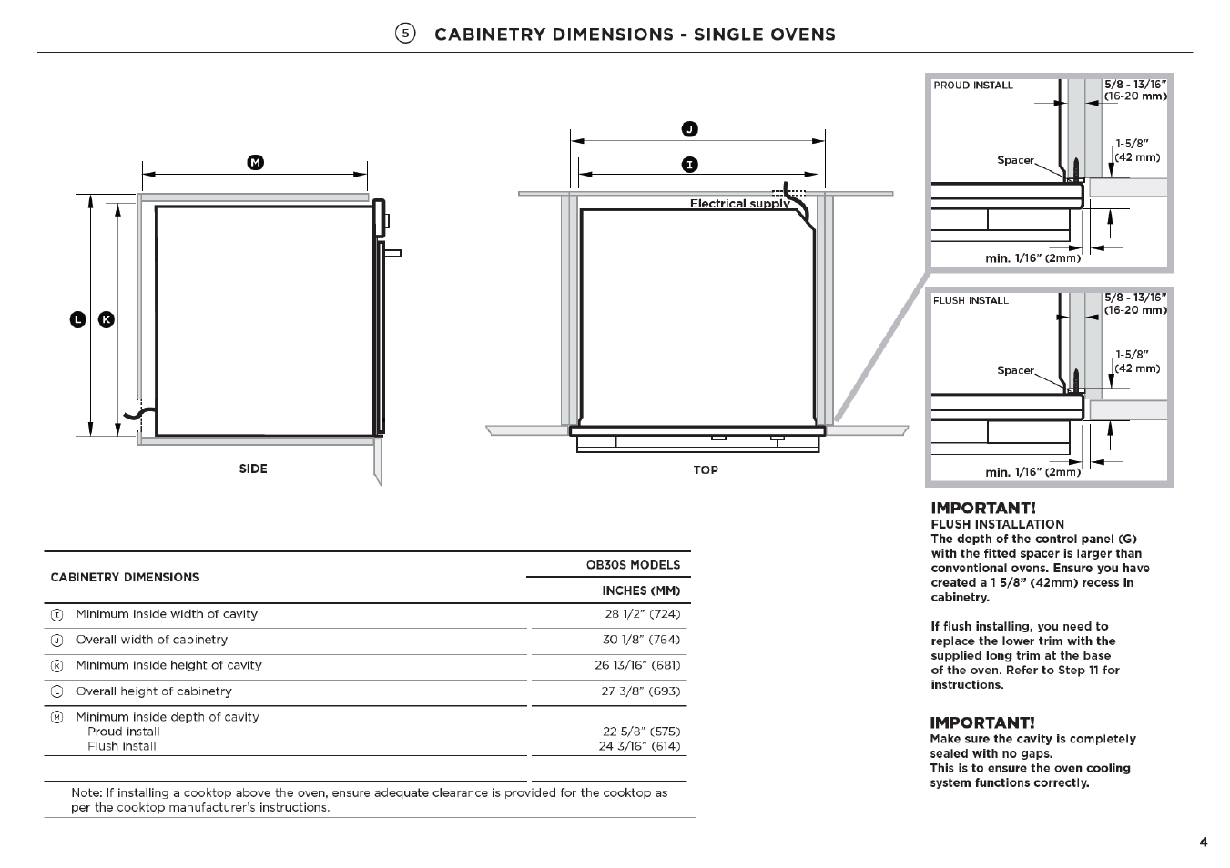 Fisher & Paykel Series 7 Contemporary Series 30 Inch Single Electric Wall Oven Installation Guide User Manual | Page 5 / 24