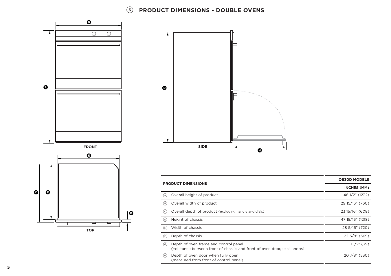 Product dimensions - double ovens | Fisher & Paykel Series 7 Contemporary Series 30 Inch Single Electric Wall Oven Installation Guide User Manual | Page 6 / 24