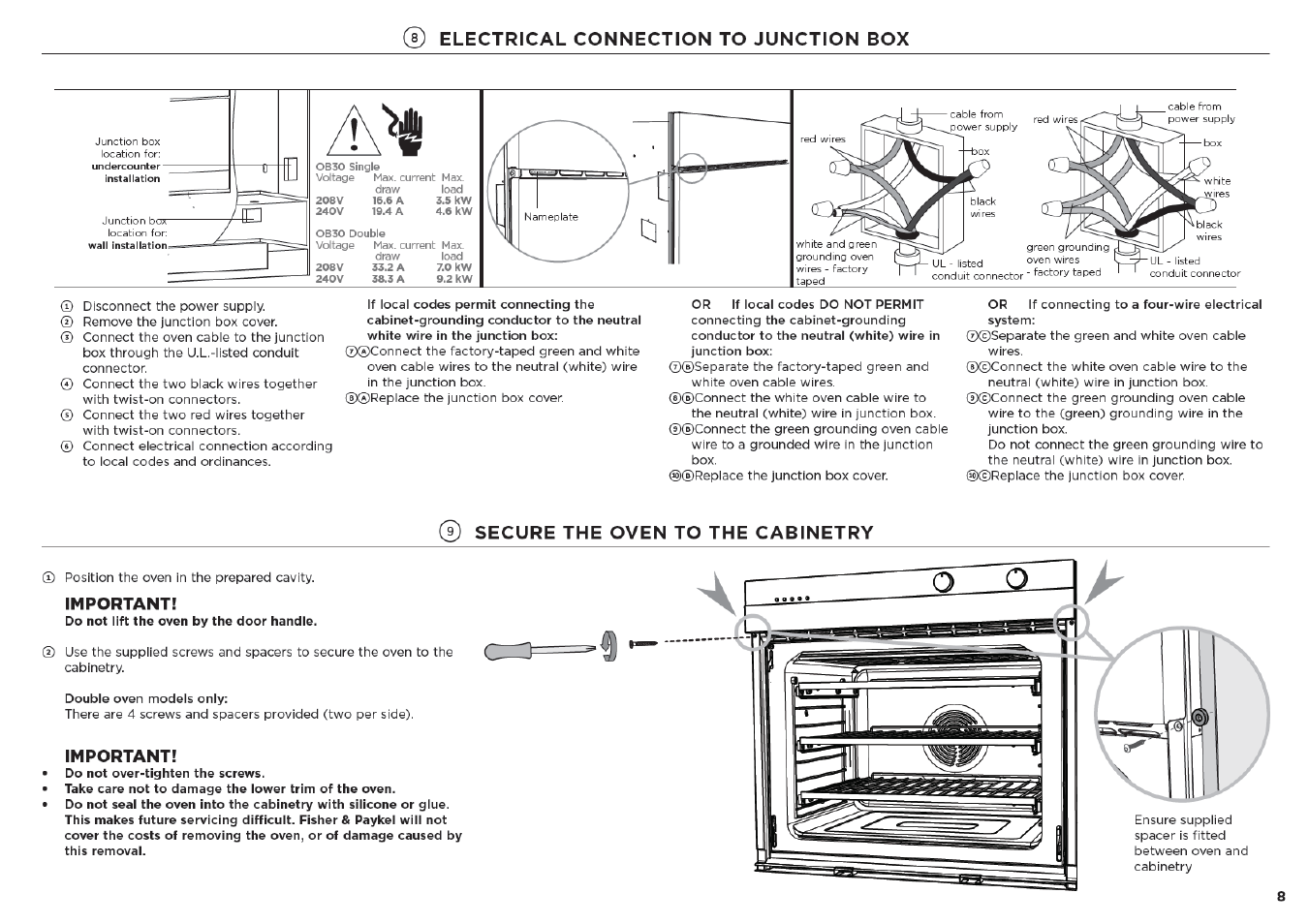 Fisher & Paykel Series 7 Contemporary Series 30 Inch Single Electric Wall Oven Installation Guide User Manual | Page 9 / 24