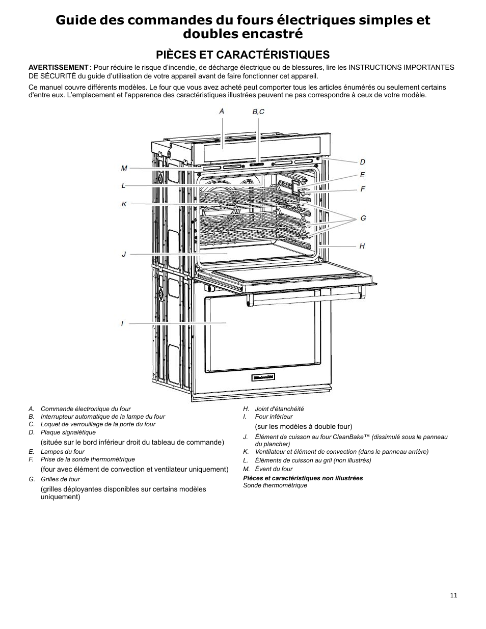 French b-i elec s&d ovens control guide, Parts and features_w10643471_fr, Pièces et caractéristiques | KITCHENAID 27 Inch Single Convection Electric Wall Oven Control Guide User Manual | Page 11 / 22