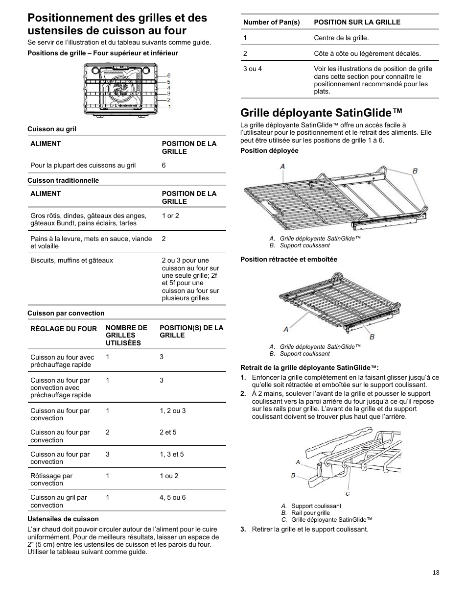 Racks and bakeware_w10643471_fr, Satinglide roll-out rack_w10643472_fr, Grille déployante satinglide | KITCHENAID 27 Inch Single Convection Electric Wall Oven Control Guide User Manual | Page 18 / 22