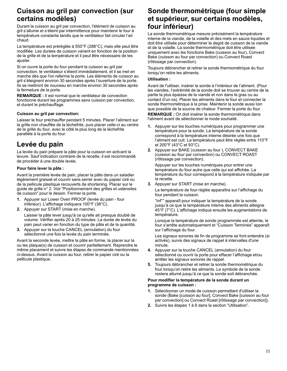 Convection broil_w10643472_fr, Proofing bread_w10643472_fr, Temperature probe_w10643472_fr | Levée du pain | KITCHENAID 27 Inch Single Convection Electric Wall Oven Control Guide User Manual | Page 21 / 22