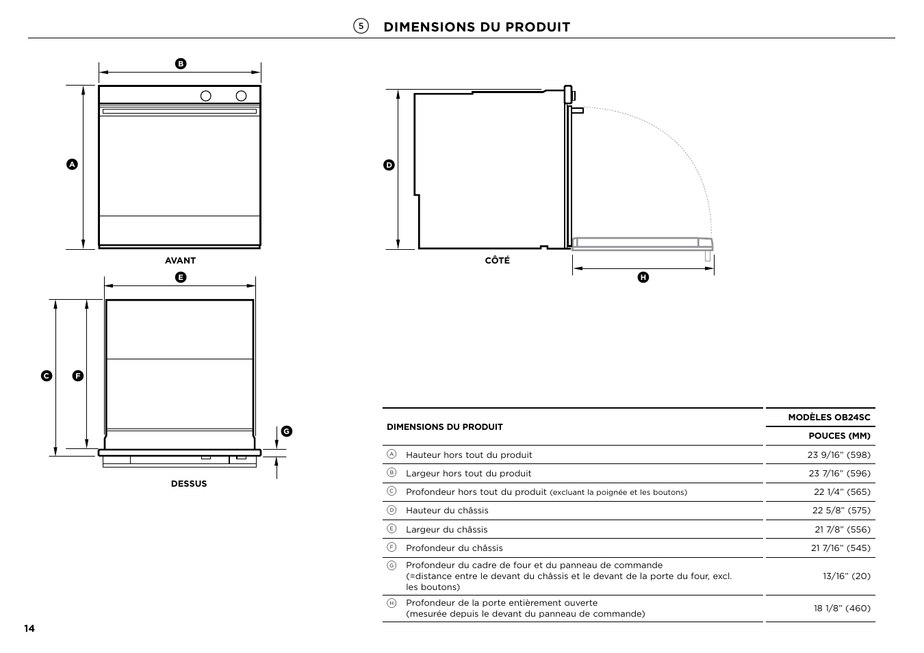 Dimensions du produit | Fisher & Paykel Series 7 Contemporary Series 24 Inch Electric Single Wall Oven Installation Guide User Manual | Page 15 / 20