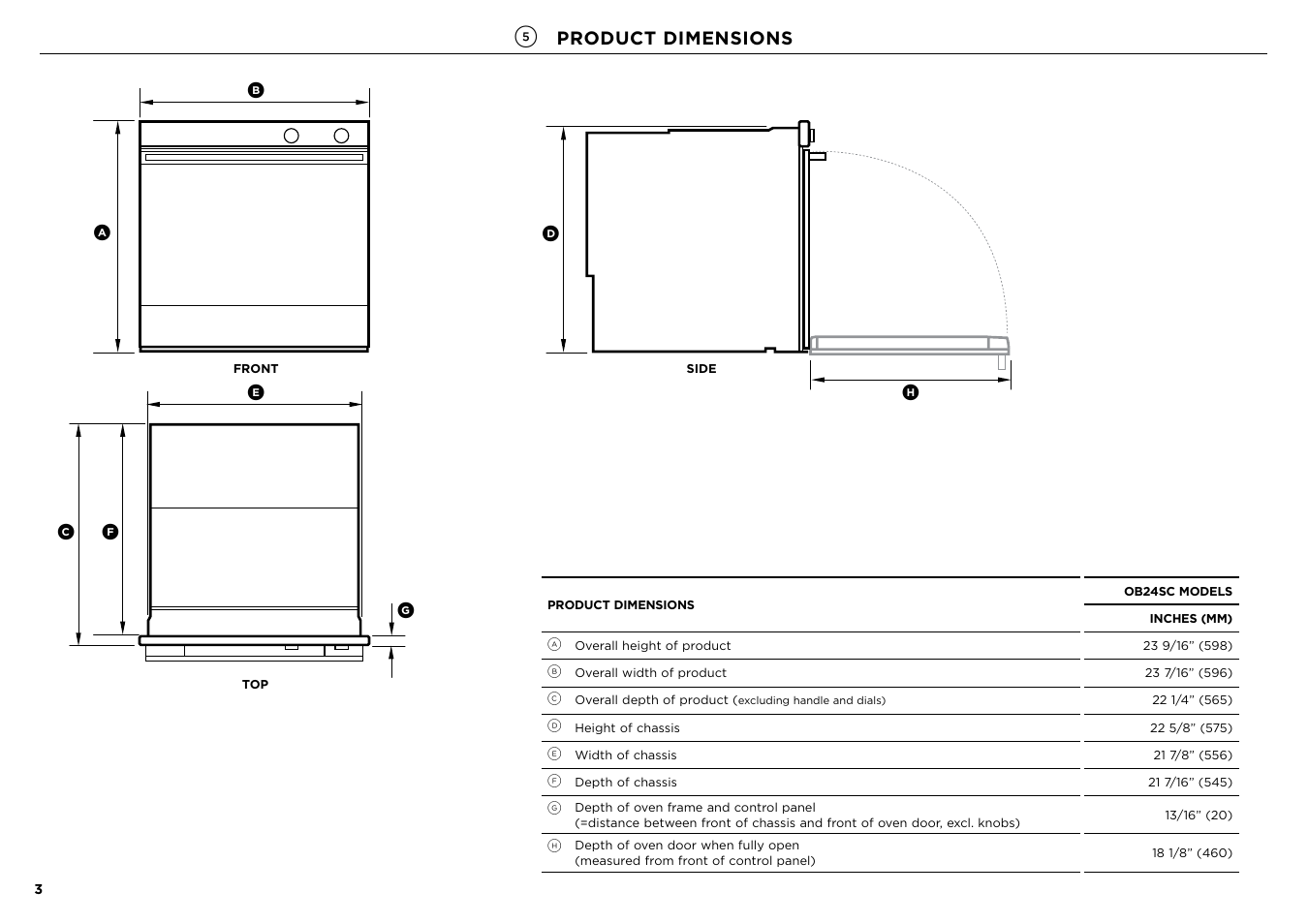 Product dimensions | Fisher & Paykel Series 7 Contemporary Series 24 Inch Electric Single Wall Oven Installation Guide User Manual | Page 4 / 20