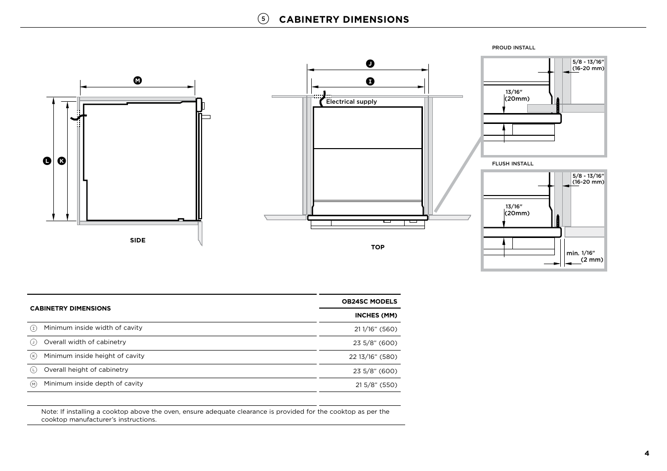 Cabinetry dimensions, Ij k l m | Fisher & Paykel Series 7 Contemporary Series 24 Inch Electric Single Wall Oven Installation Guide User Manual | Page 5 / 20