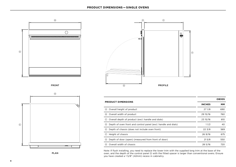 Fisher & Paykel Series 9 Contemporary Series 30 Inch Single Convection Smart Electric Wall Oven Installation Guide User Manual | Page 4 / 28