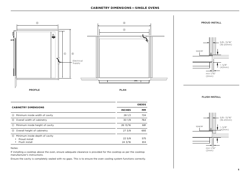 Fisher & Paykel Series 9 Contemporary Series 30 Inch Single Convection Smart Electric Wall Oven Installation Guide User Manual | Page 5 / 28