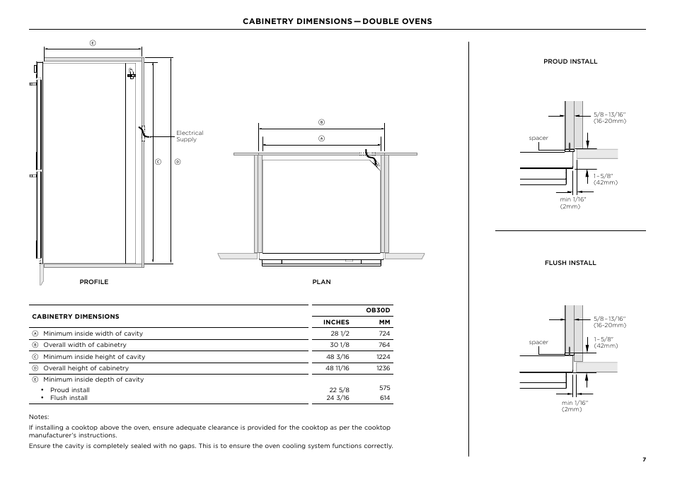 Fisher & Paykel Series 9 Contemporary Series 30 Inch Single Convection Smart Electric Wall Oven Installation Guide User Manual | Page 7 / 28