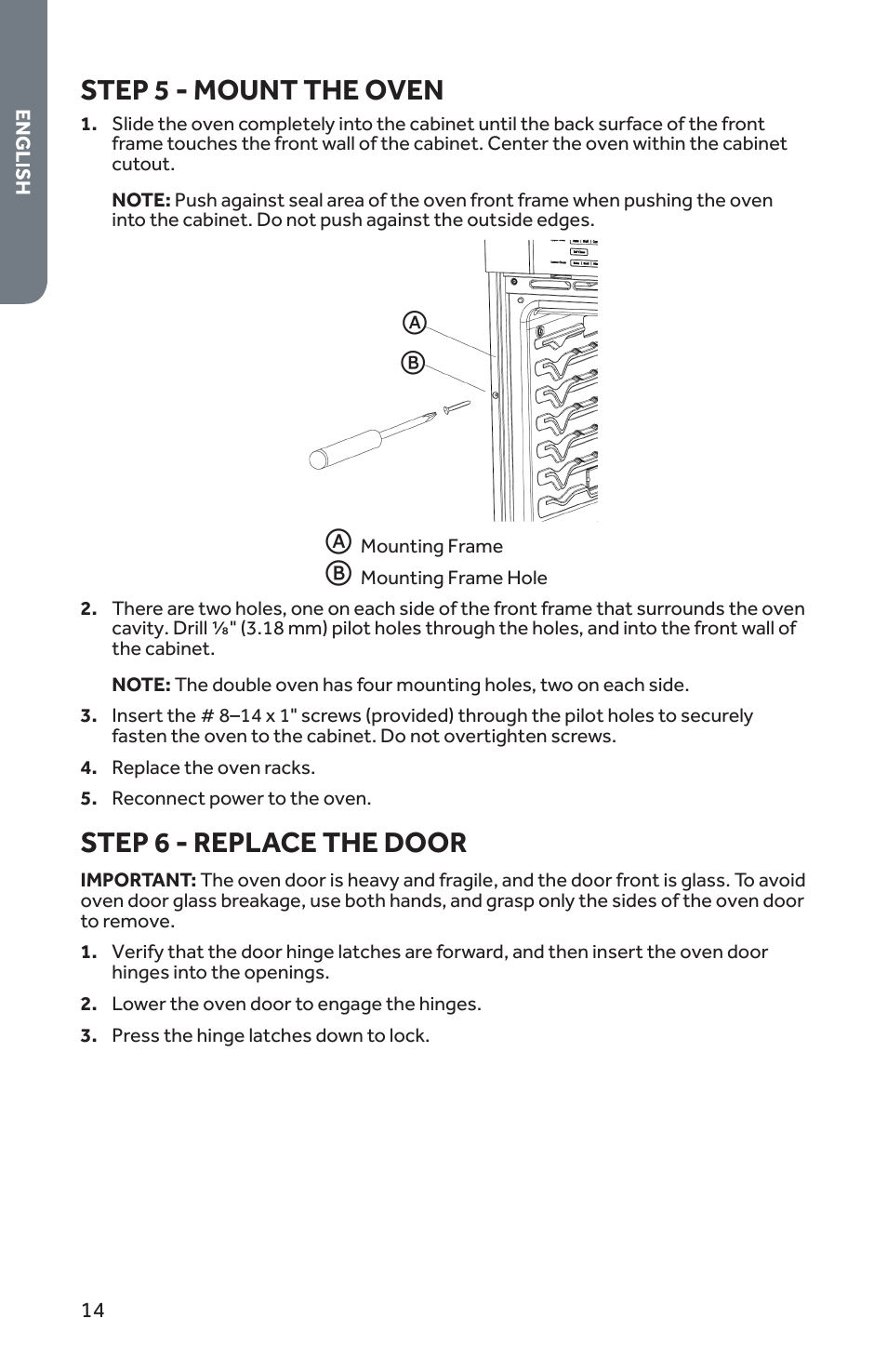 Step 5 - mount the oven, Step 6 - replace the door | Forno 30 Inch Single Electric Wall Oven Installation Guide User Manual | Page 15 / 35