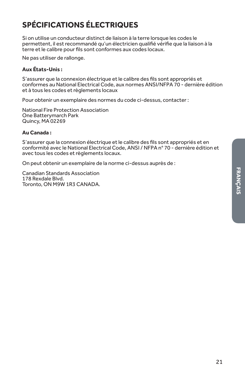 Spécifications électriques | Forno 30 Inch Single Electric Wall Oven Installation Guide User Manual | Page 22 / 35