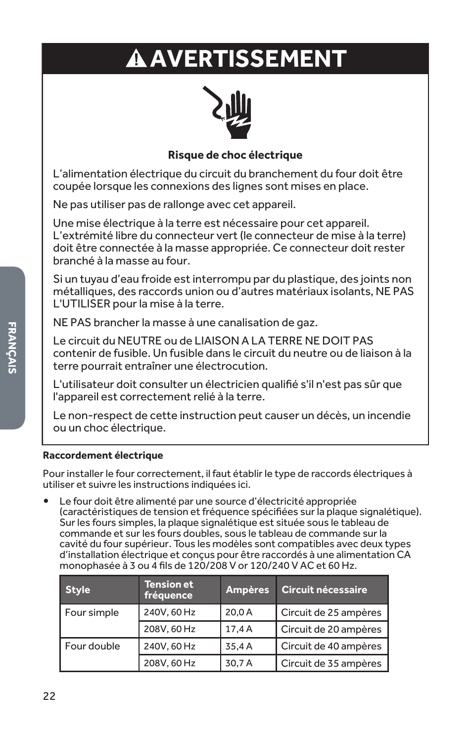 Avertissement | Forno 30 Inch Single Electric Wall Oven Installation Guide User Manual | Page 23 / 35