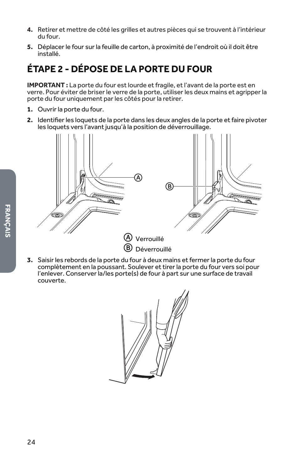 Étape 2 - dépose de la porte du four | Forno 30 Inch Single Electric Wall Oven Installation Guide User Manual | Page 25 / 35