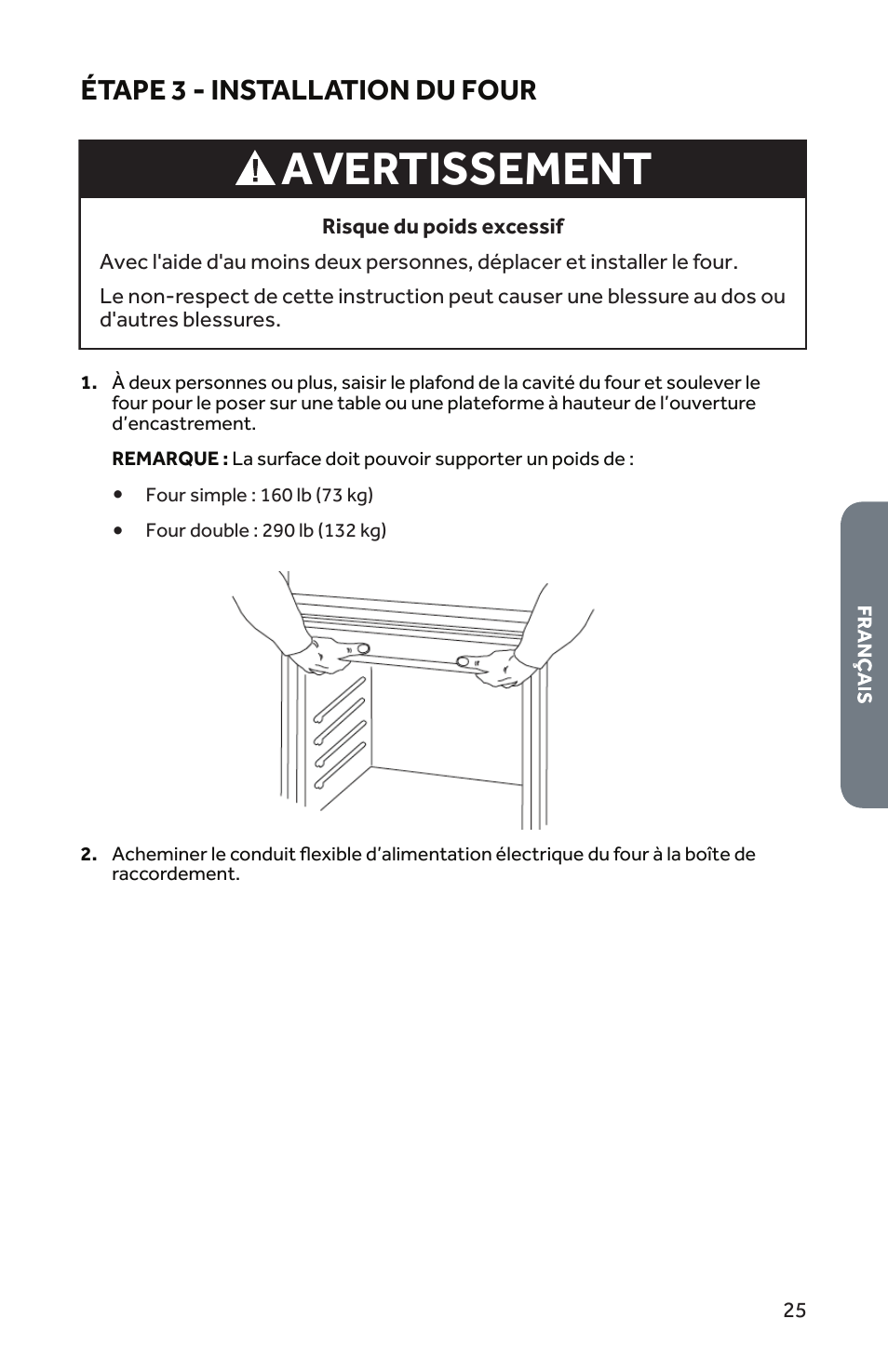 Avertissement, Étape 3 - installation du four | Forno 30 Inch Single Electric Wall Oven Installation Guide User Manual | Page 26 / 35