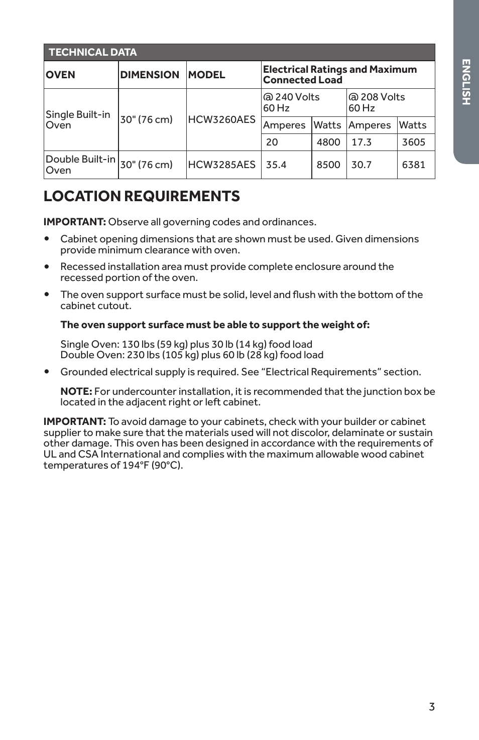 Location requirements | Forno 30 Inch Single Electric Wall Oven Installation Guide User Manual | Page 4 / 35