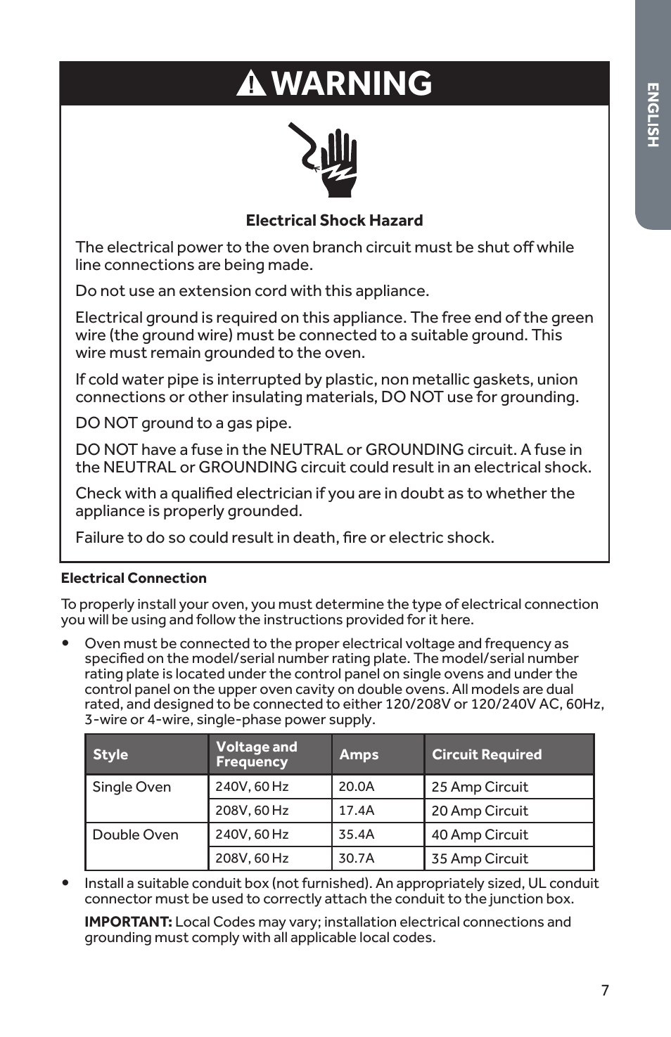 Warning | Forno 30 Inch Single Electric Wall Oven Installation Guide User Manual | Page 8 / 35