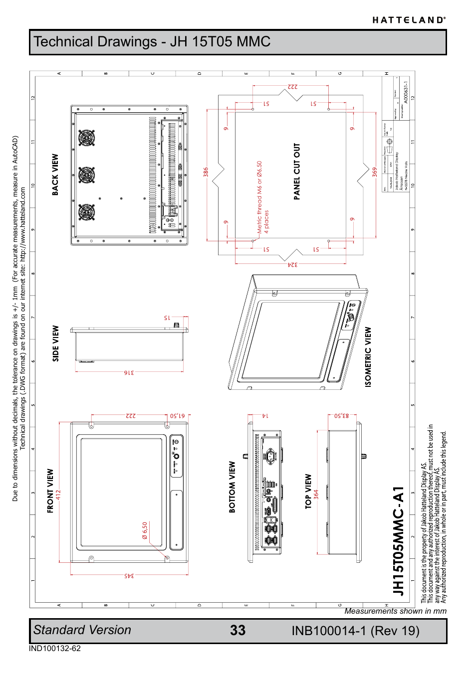 Technical drawings - jh 15t05 mmc, Standard version | Elo TouchSystems JH 23T02 User Manual | Page 33 / 54
