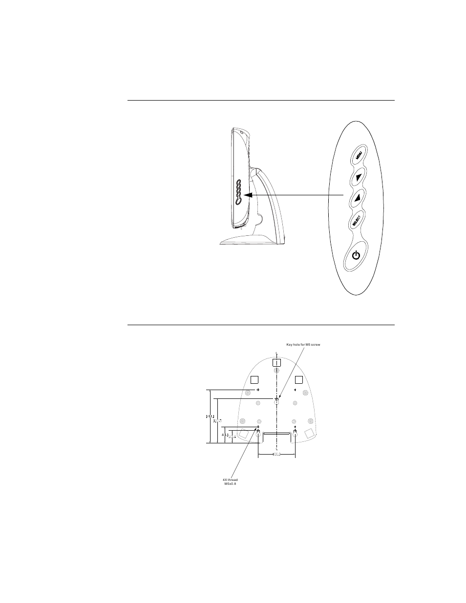 Side view base bottom view | Elo TouchSystems 1825L User Manual | Page 9 / 49