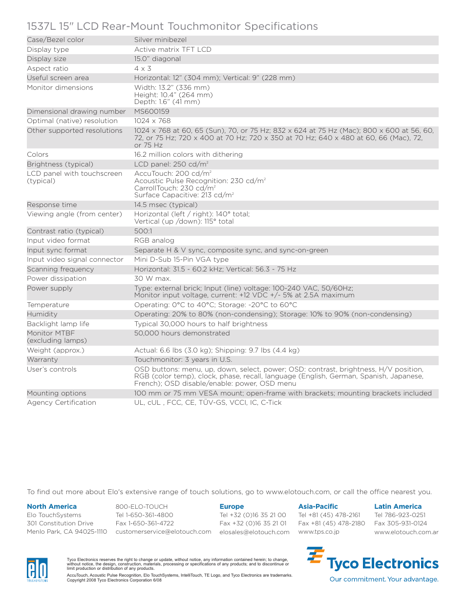 Elo TouchSystems Elo 1000 Series 1537L User Manual | Page 2 / 2