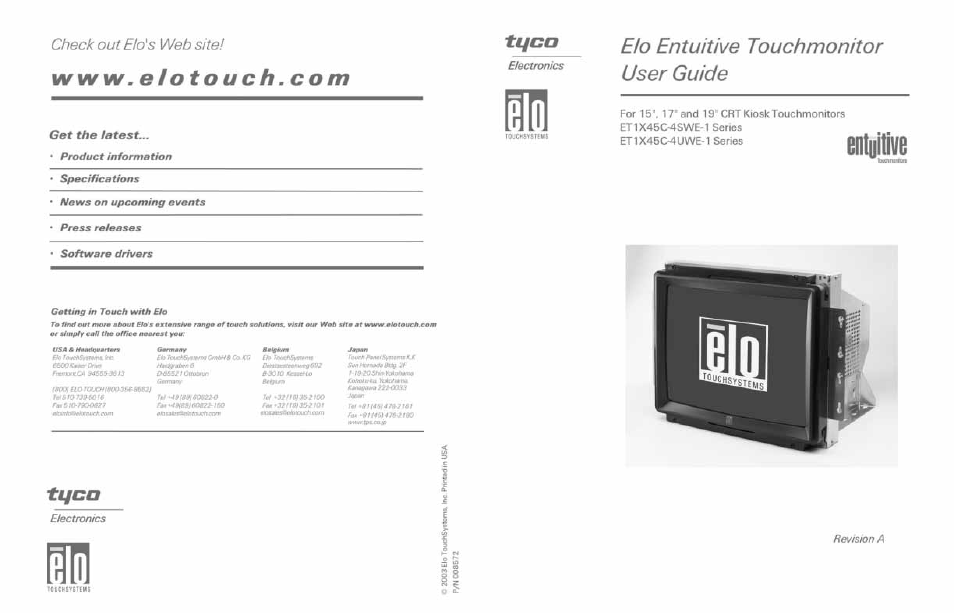 Elo TouchSystems ET1X45C-4SWE-1 User Manual | 39 pages