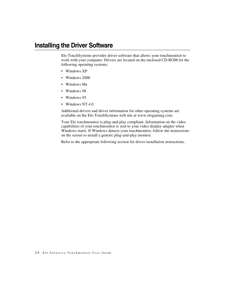 Installing the driver software | Elo TouchSystems ET1X45C-4SWE-1 User Manual | Page 12 / 39