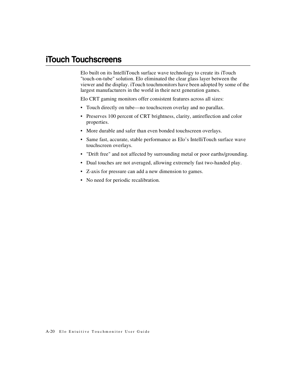 Itouch touchscreens | Elo TouchSystems ET1X45C-4SWE-1 User Manual | Page 24 / 39