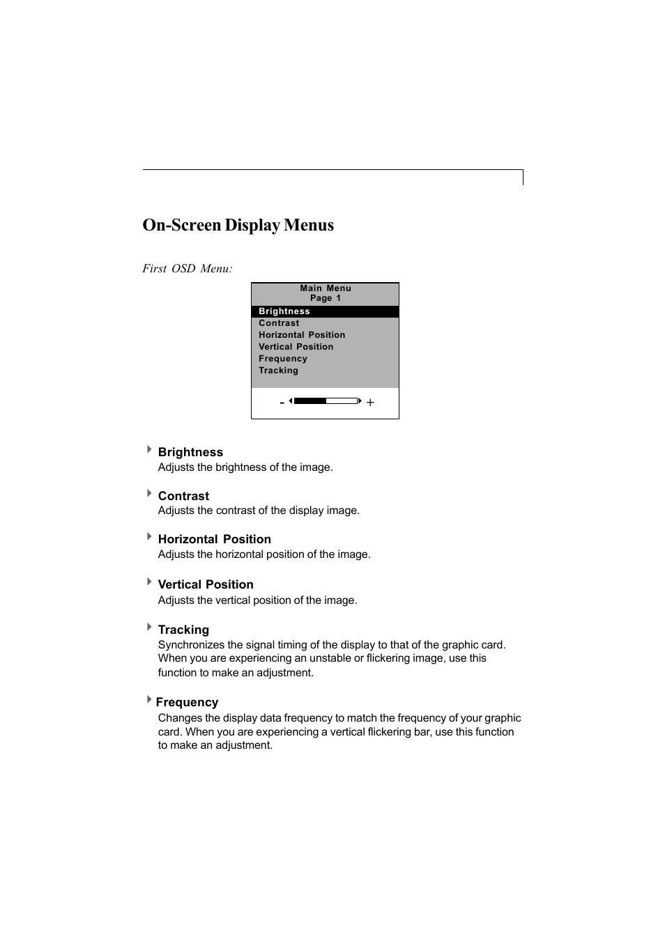 On-screen display menus | Elo TouchSystems 1200L User Manual | Page 12 / 27