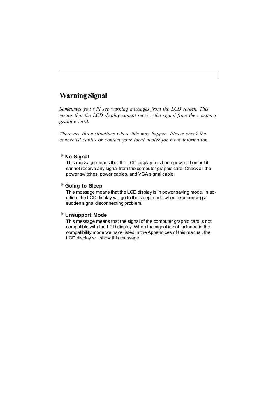 Warning signal | Elo TouchSystems 1200L User Manual | Page 16 / 27