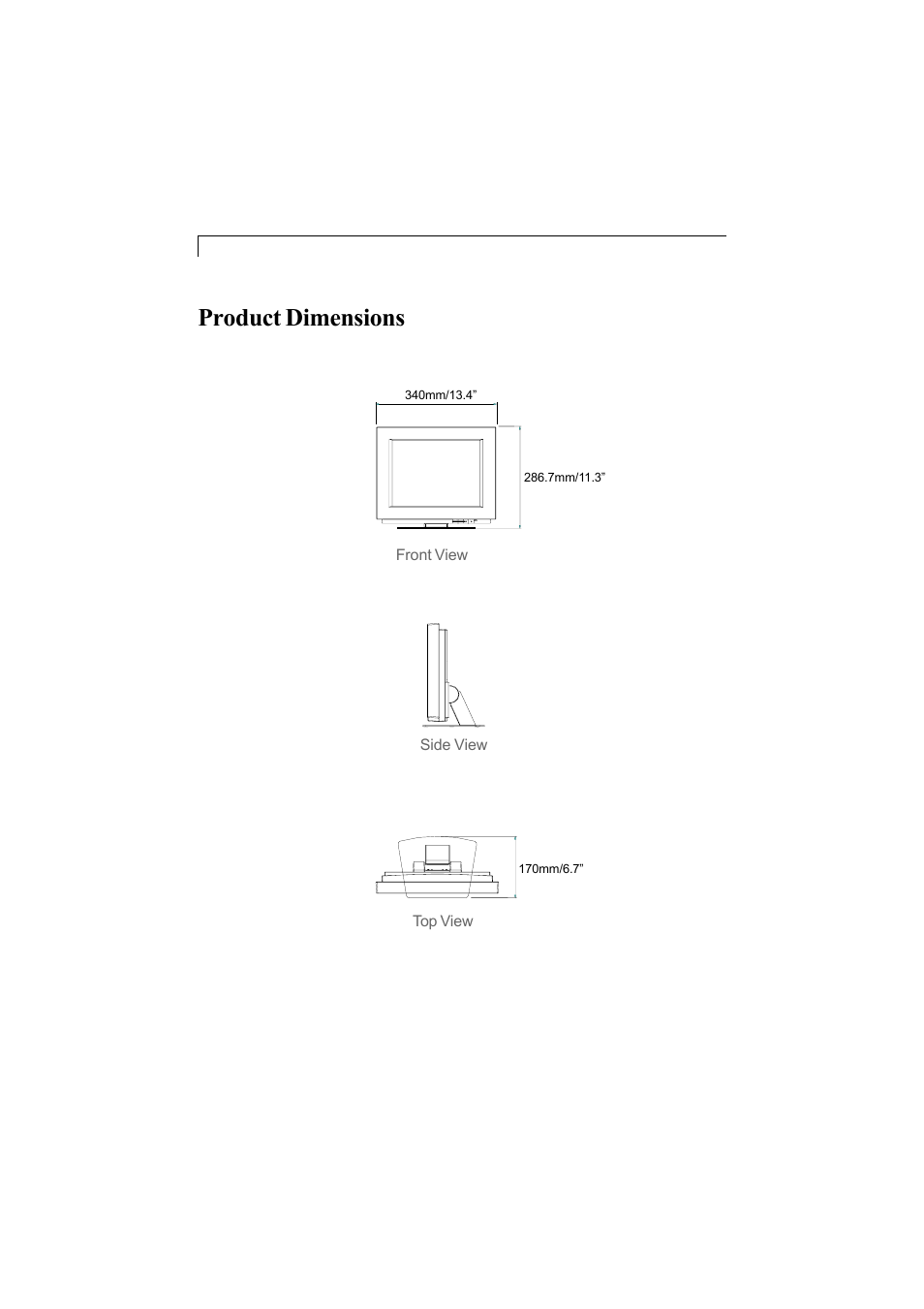 Product dimensions | Elo TouchSystems 1200L User Manual | Page 17 / 27