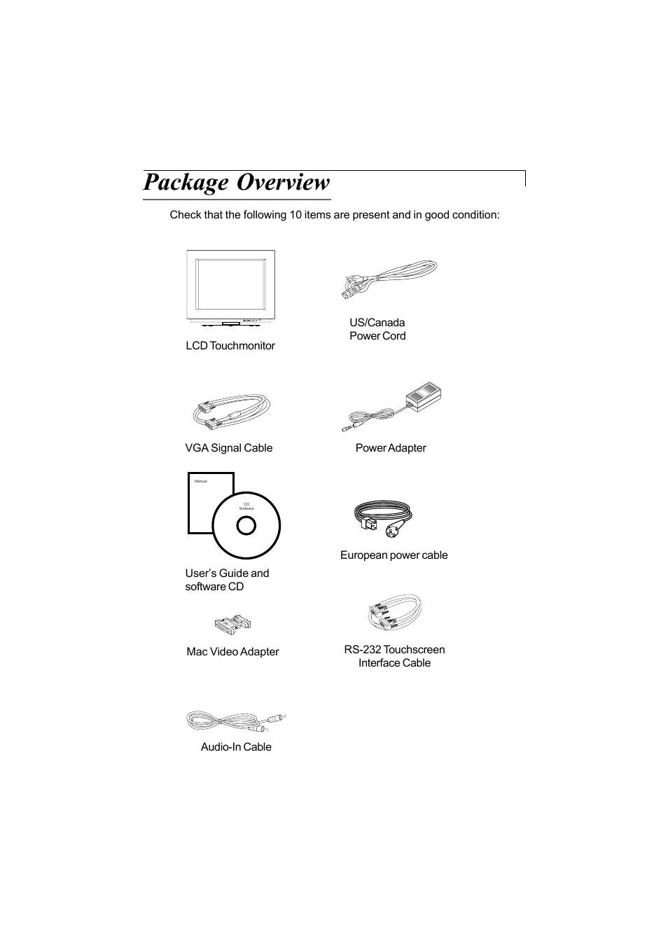 Package overview | Elo TouchSystems 1200L User Manual | Page 6 / 27