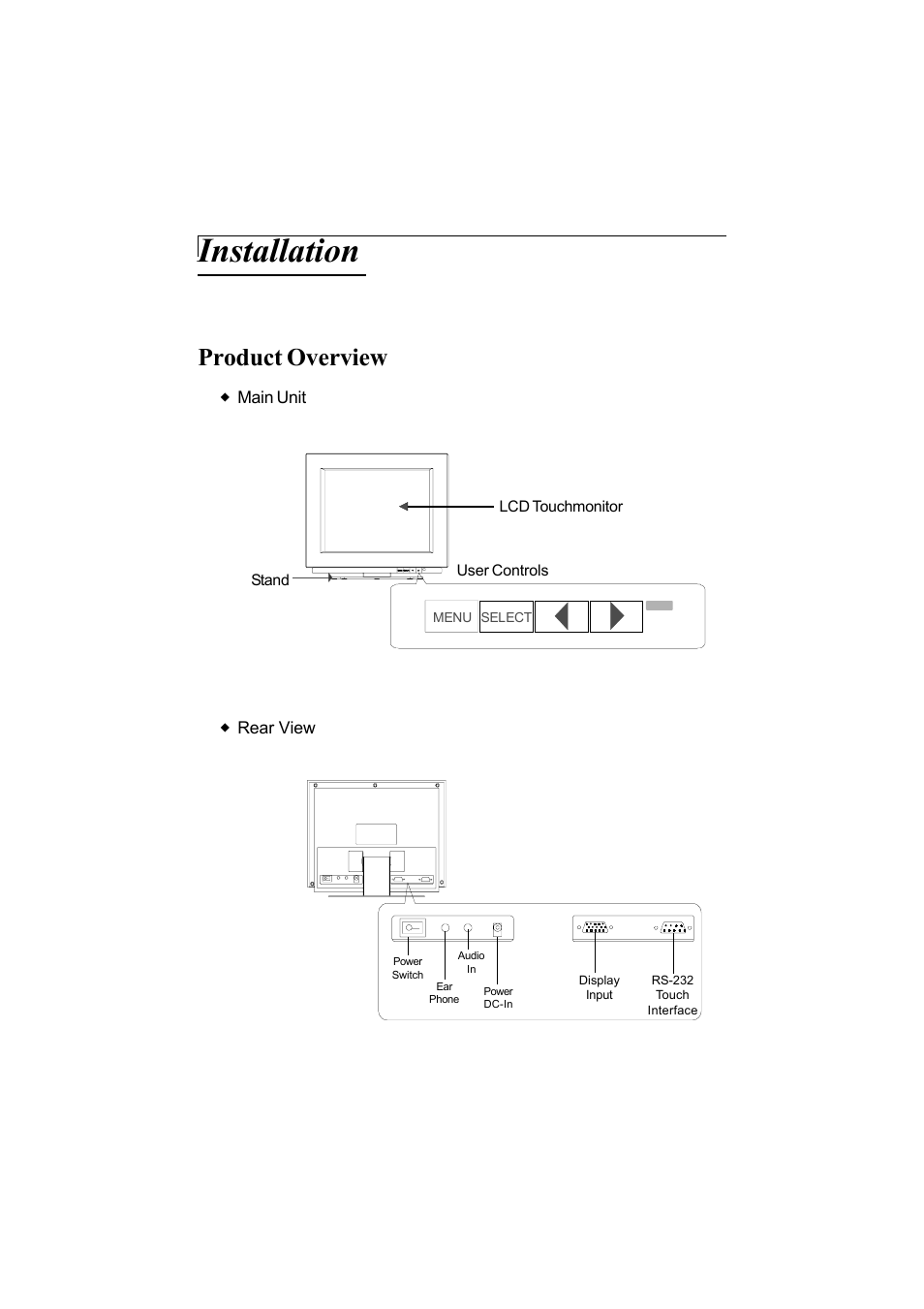 Installation, Product overview | Elo TouchSystems 1200L User Manual | Page 7 / 27