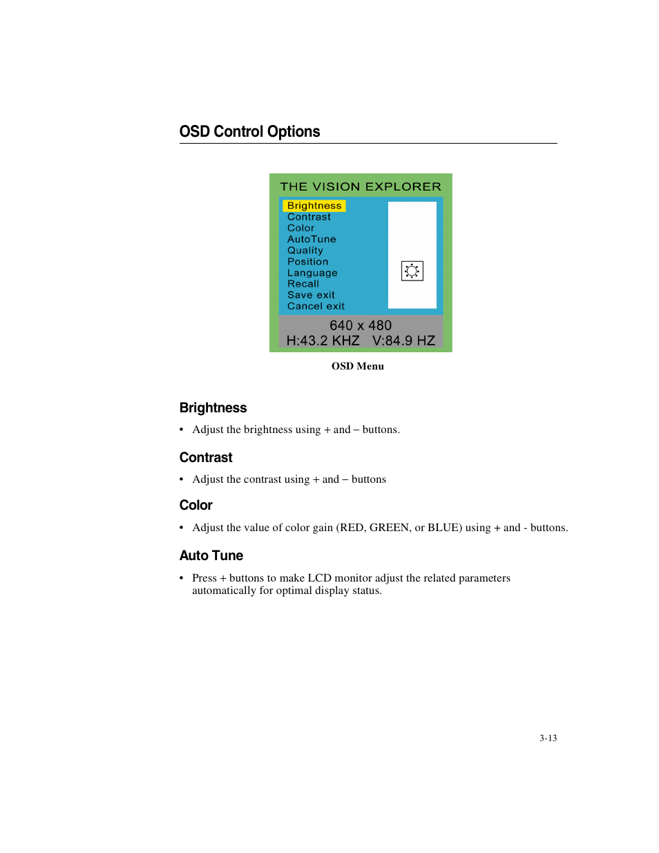 Osd control options | Elo TouchSystems 1247L User Manual | Page 18 / 44