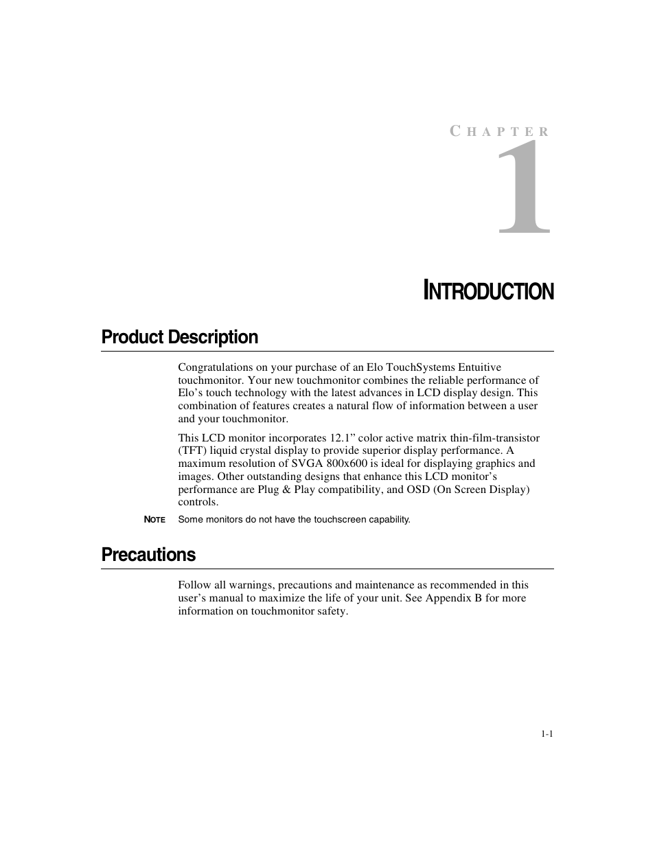 Chapter 1, Ntroduction | Elo TouchSystems 1247L User Manual | Page 6 / 44