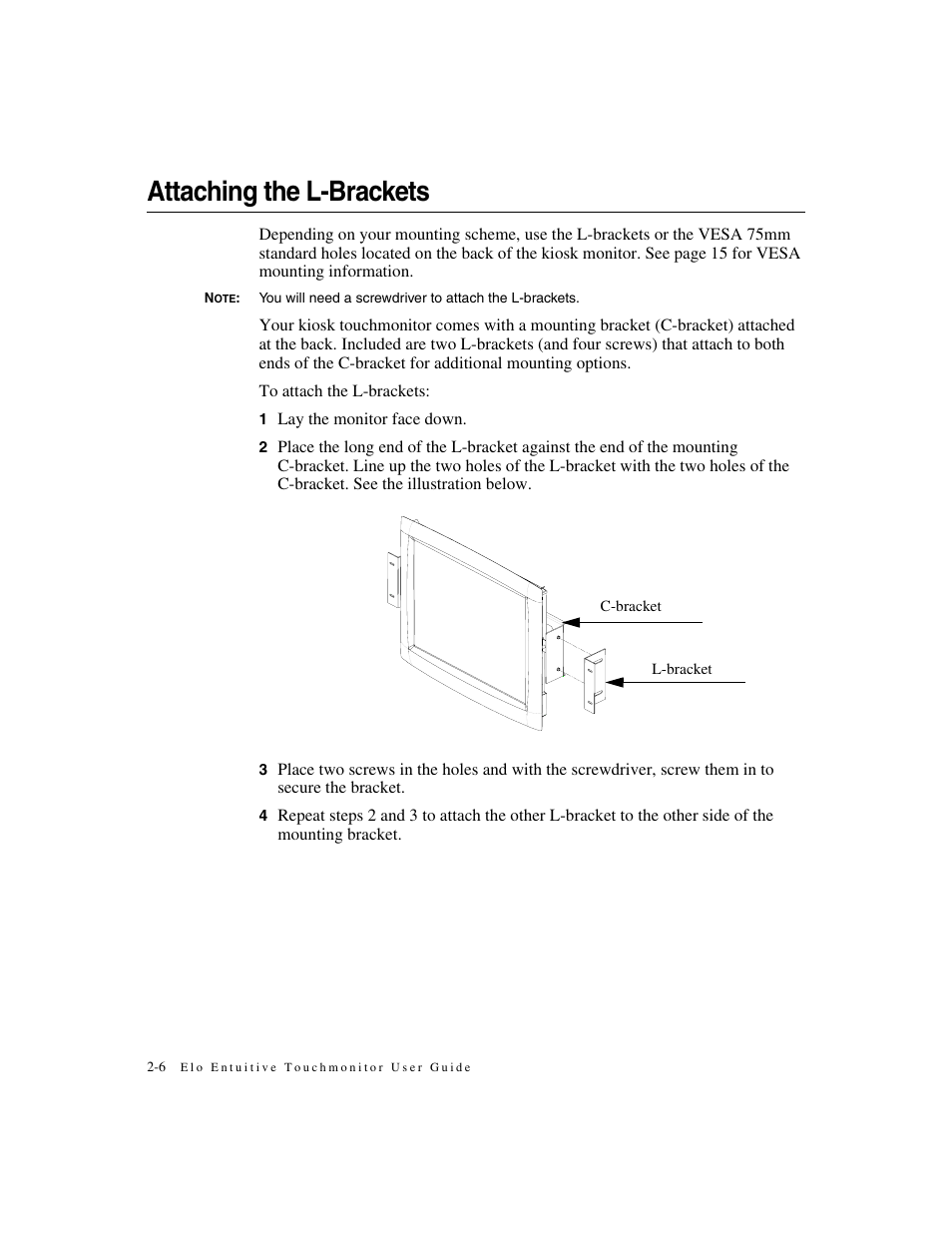 Attaching the l-brackets | Elo TouchSystems ET1546L-XXWA-X User Manual | Page 11 / 53