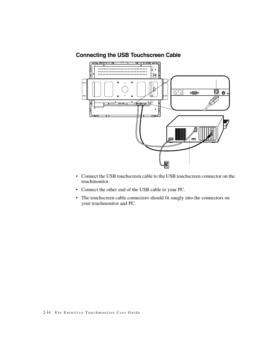 Connecting the usb touchscreen cable | Elo TouchSystems ET1546L-XXWA-X User Manual | Page 19 / 53