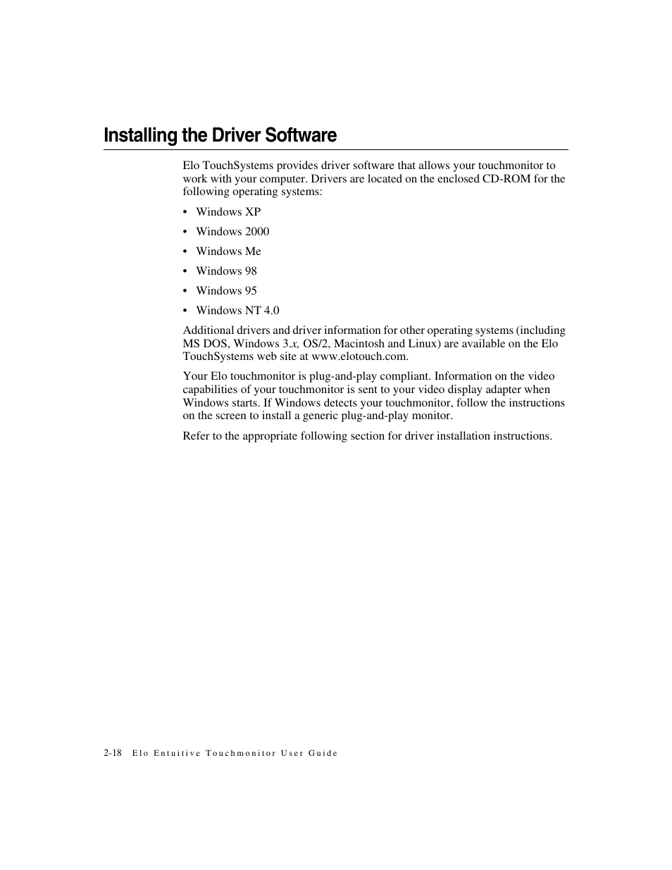 Installing the driver software | Elo TouchSystems ET1546L-XXWA-X User Manual | Page 23 / 53