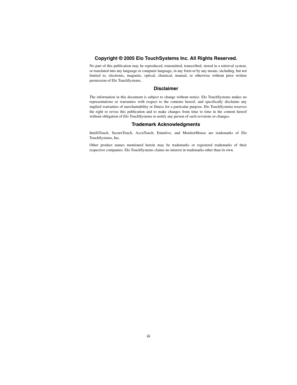 Elo TouchSystems ET1546L-XXWA-X User Manual | Page 3 / 53