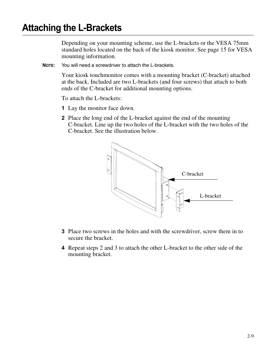 Attaching the l-brackets | Elo TouchSystems LCD User Manual | Page 14 / 66
