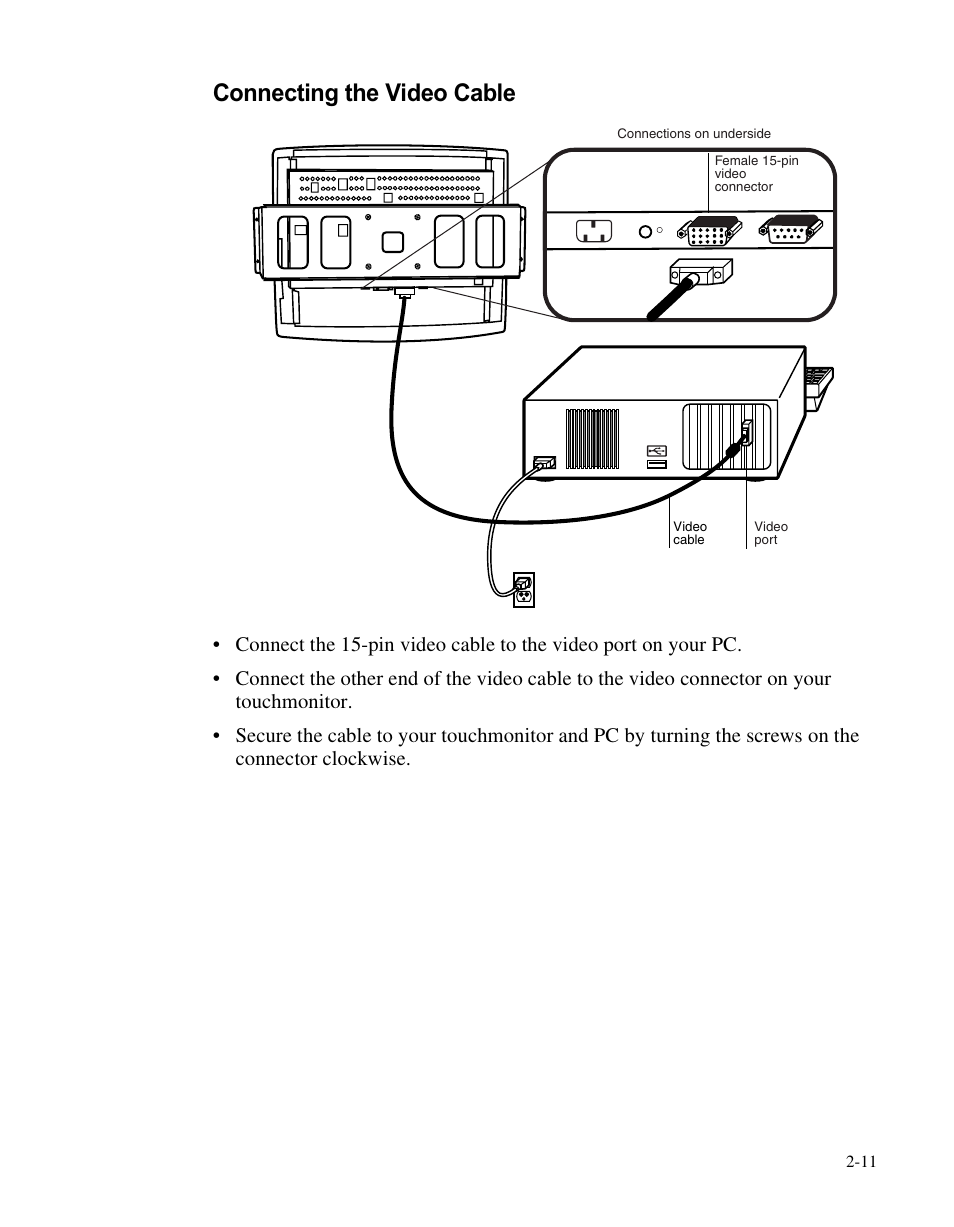 Connecting the video cable | Elo TouchSystems LCD User Manual | Page 16 / 66