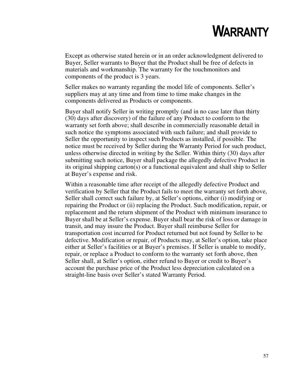 Warranty, Arranty | Elo TouchSystems LCD User Manual | Page 62 / 66