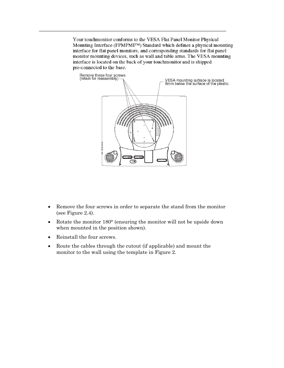 Vesa mount on your touchmonitor | Elo TouchSystems 192XL-XXWA-1 Series User Manual | Page 20 / 50