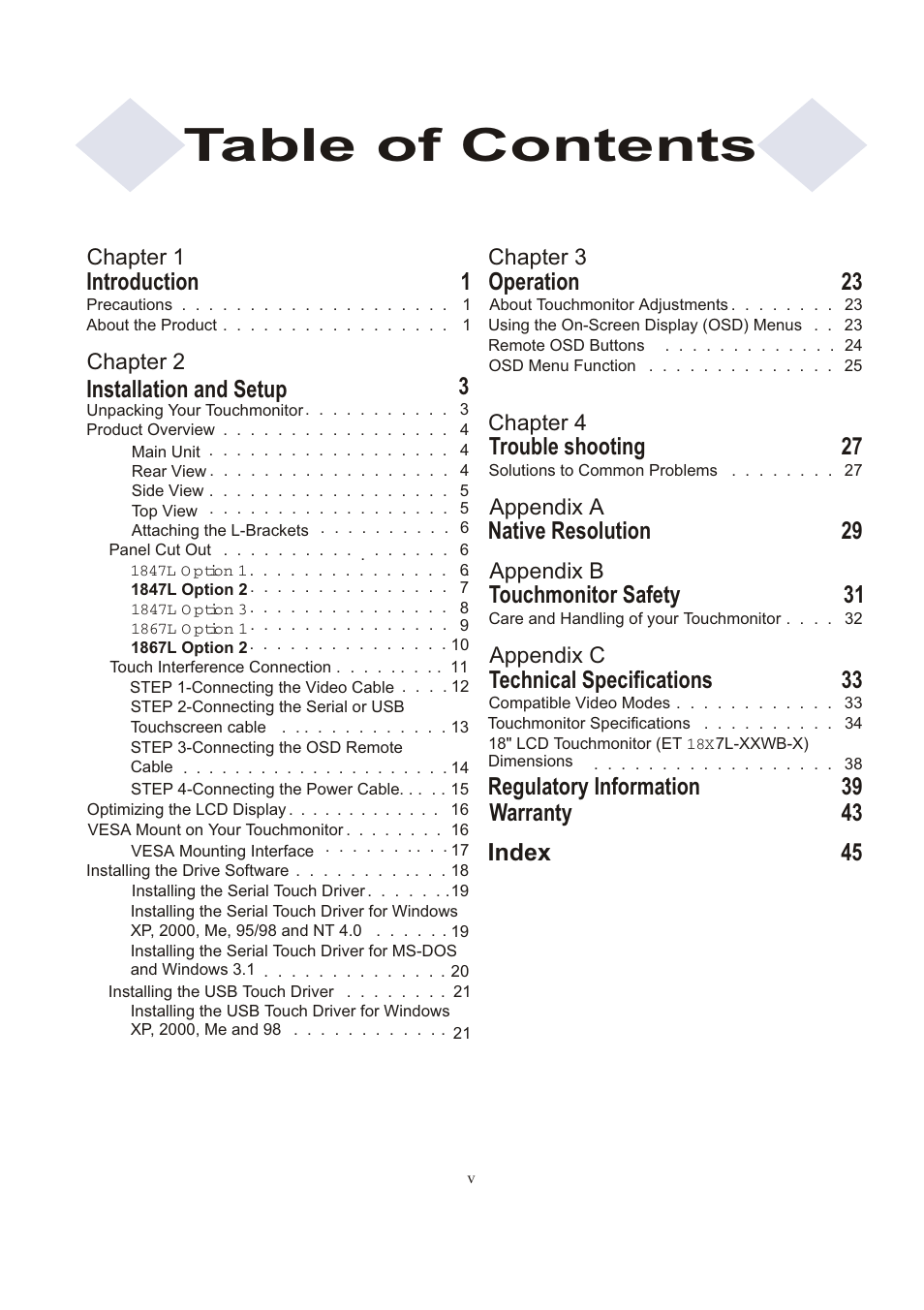 Elo TouchSystems 1847L User Manual | Page 5 / 52