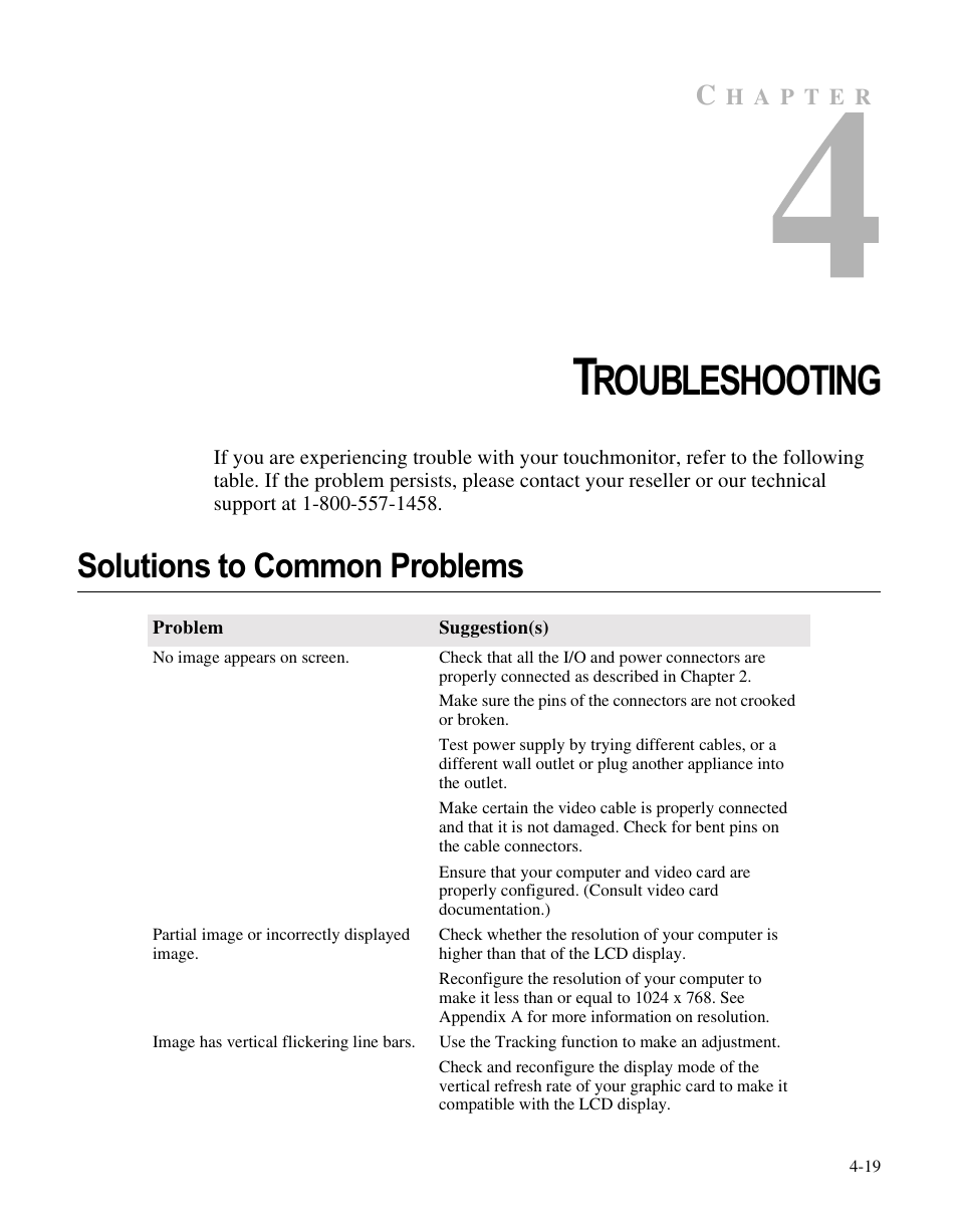 Roubleshooting, Solutions to common problems | Elo TouchSystems ET1566L-7SWC-1 User Manual | Page 24 / 44