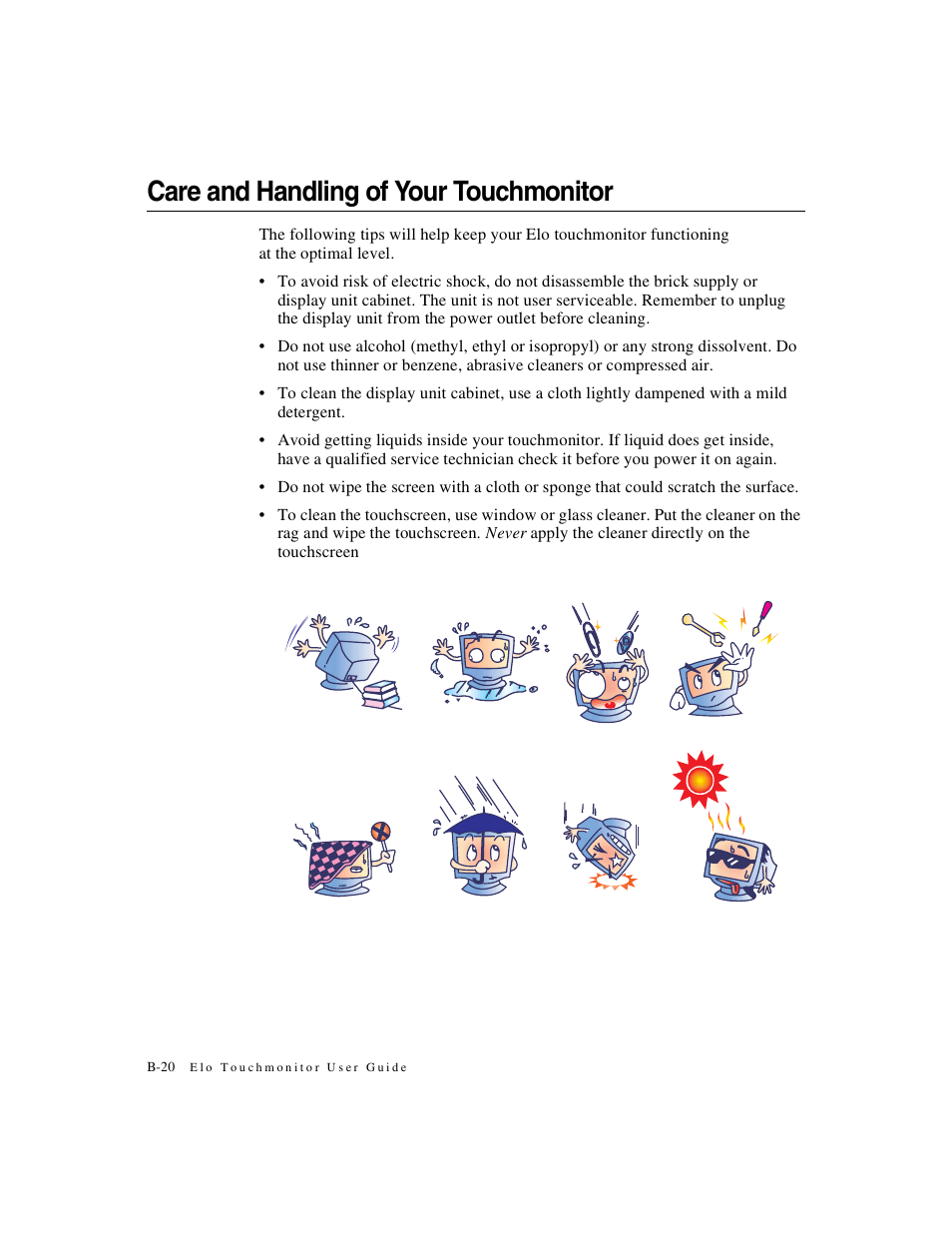 Care and handling of your touchmonitor | Elo TouchSystems Elo Entuitive 3000 Series 1247L User Manual | Page 25 / 40