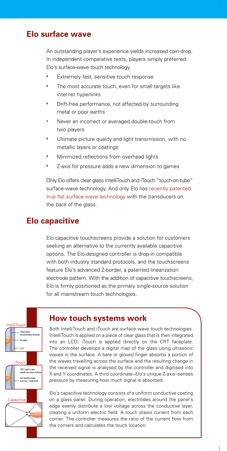 How touch systems work elo surface wave, Elo capacitive | Elo TouchSystems Tyco User Manual | Page 9 / 10