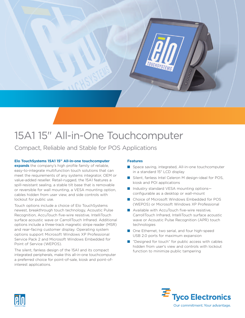 Elo TouchSystems 15A1 User Manual | 2 pages