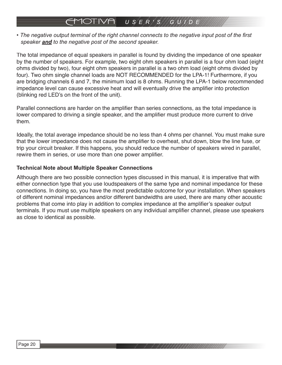 Emotiva LPA-1 User Manual | Page 20 / 26