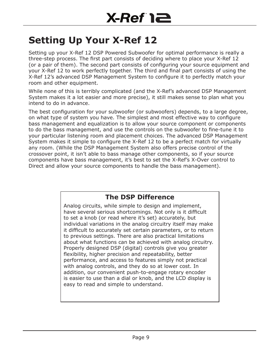 Setting up your x-ref 12, The dsp difference | Emotiva X-Ref 12 User Manual | Page 13 / 32